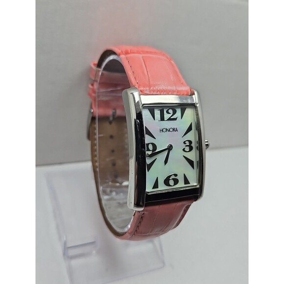 Honora Tank Swiss Mother of Pearl Watch Pink Leather Quartz New Battery Womens - Picture 3 of 12